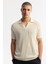 Erkek Bej %100 Pamuk Polo Yaka Düğmesiz Ajurlu Triko T-shirt A51y5166 6
