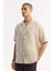 Erkek Bej Oversize Fit Apaj Yaka %100 Keten Kısa Kol Rahat Kesim Gömlek A51y2209 6