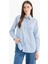 Relax Fit Baskılı Flamlı Pamuk Çizgili Uzun Kollu Gömlek Tunik C8854AX25SM 3