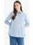 Relax Fit Baskılı Flamlı Pamuk Çizgili Uzun Kollu Gömlek Tunik C8854AX25SM 4