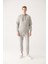 Erkek Gri Unisex Sweatshirt Kapüşonlu Yaka Içi Polarlı 3 Iplik Pamuklu Regular Fit E001018 6