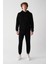Erkek Siyah Unisex Sweatshirt Kapüşonlu Yaka Içi Polarlı 3 Iplik Pamuklu Regular Fit E001018 6