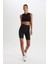 Fit Siyah Yüksek Bel Beli Saran Biker Esnek Kısa Basic Düz Sporcu Tayt Z6741AZ25SP 4