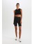 Fit Siyah Yüksek Bel Beli Saran Biker Esnek Kısa Basic Düz Sporcu Tayt Z6741AZ25SP 6