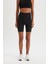 Fit Siyah Yüksek Bel Beli Saran Biker Esnek Kısa Basic Düz Sporcu Tayt Z6741AZ25SP 7