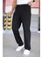 Çift Pileli Siyah Renk Beli Yarım Lastikli Kaliteli Rahat Kesim Keten Baggy Pantolon 3