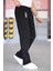 Çift Pileli Siyah Renk Beli Yarım Lastikli Kaliteli Rahat Kesim Keten Baggy Pantolon 6