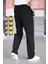 Çift Pileli Siyah Renk Beli Yarım Lastikli Kaliteli Rahat Kesim Keten Baggy Pantolon 7
