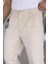 Çift Pileli Bej Renk Beli Yarım Lastikli Kaliteli Rahat Kesim Keten Baggy Pantolon 6