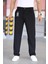 Çift Pileli Siyah Renk Beli Yarım Lastikli Kaliteli Rahat Kesim Örme Baggy Pantolon 1