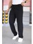 Çift Pileli Siyah Renk Beli Yarım Lastikli Kaliteli Rahat Kesim Örme Baggy Pantolon 3