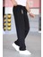 Çift Pileli Siyah Renk Beli Yarım Lastikli Kaliteli Rahat Kesim Örme Baggy Pantolon 5