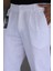 Çift Pileli Beyaz Renk Beli Yarım Lastikli Kaliteli Rahat Kesim Keten Baggy Pantolon 3