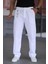 Çift Pileli Beyaz Renk Beli Yarım Lastikli Kaliteli Rahat Kesim Keten Baggy Pantolon 7