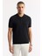 Erkek Siyah Regular Fit Polo Yaka Dokulu Triko T-shirt B005120 6