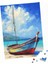 1000 Parça Puzzle Sahil Manzarası Renkli Yelkenli Tekne 4