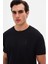 Slim Fit Siyah Düz Kabartma Baskılı T-Shirt 4