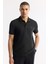 Erkek Siyah Düğmeli Polo Yaka Dokulu Jakarlı T-Shirt A51Y1121 6