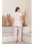 Kadın Kısa Kol Uzun Alt Kalp Desenli Battal Pijama Takımı 3
