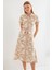 2455 Desenli Gömlek Elbise - Bej 3