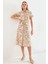 2455 Desenli Gömlek Elbise - Bej 4