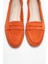 F02 Turuncu Süet Hakiki Deri Kadın Loafer Ayakkabı 2