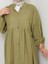 Kadın Düğmeli Kat Detaylı Haki Keten Elbise 5