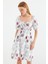 2508 Desenli Mini Kloş Elbise - Ekru 1