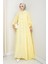 Kadın Düğmeli Kat Detaylı Sarı Keten Elbise 1