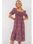 Kısa Kol Çiçekli Elbise 2556 - Bordo 4