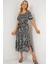 2512 Desenli Yırtmaçlı Elbise - D. Siyah 2