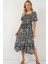 2512 Desenli Yırtmaçlı Elbise - D. Siyah 3