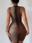 Kadın Sıfır Kol Desenli Mini Bodycon Dalgıç Elbise 5