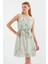 2501 Desenli Sıfır Kol Şifon Elbise - Mint 1