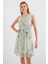 2501 Desenli Sıfır Kol Şifon Elbise - Mint 2