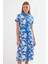2455 Desenli Gömlek Elbise - Mavi 1