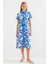2455 Desenli Gömlek Elbise - Mavi 2