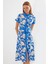 2455 Desenli Gömlek Elbise - Mavi 3