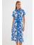 2455 Desenli Gömlek Elbise - Mavi 4