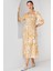 2512 Desenli Yırtmaçlı Elbise - Sarı 2