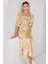 2512 Desenli Yırtmaçlı Elbise - Sarı 3