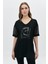 Kolları Tül V Yaka Önü Bsn Baskılı T-Shirt 2