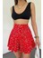 Kırmızı Viskon Kumaş Çiçek Desenli Yazlık Şort Etek 1