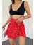 Kırmızı Viskon Kumaş Çiçek Desenli Yazlık Şort Etek 2