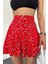 Kırmızı Viskon Kumaş Çiçek Desenli Yazlık Şort Etek 3