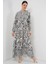 2423 Otantik Desenli Tesettür Elbise - K. Antrasit 3