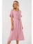 Kısa Kol Düğmeli Elbise 2555 - Pudra 1