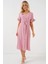 Kısa Kol Düğmeli Elbise 2555 - Pudra 3