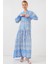 2423 Otantik Desenli Tesettür Elbise - S. Mavi 4