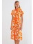 2455 Desenli Gömlek Elbise - Turuncu 1